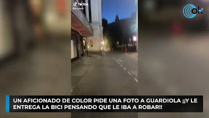 Un aficionado de color pide una foto a Guardiola ¡¡y le entrega la bici pensando que le iba a robar!!