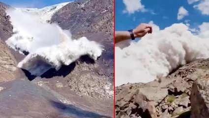 Kırgızistan'da çığın düşüş anı kamerada