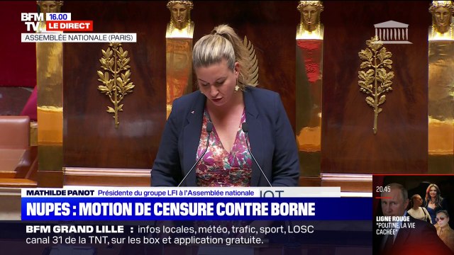 Motion de censure: Vous êtes, Madame Borne, une anomalie démocratique déclare Mathilde Panot (Nupes)