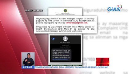 DOH, nagbabala tungkol sa kumakalat na text message tungkol sa pagkuha ng One COVID Allowance | UB