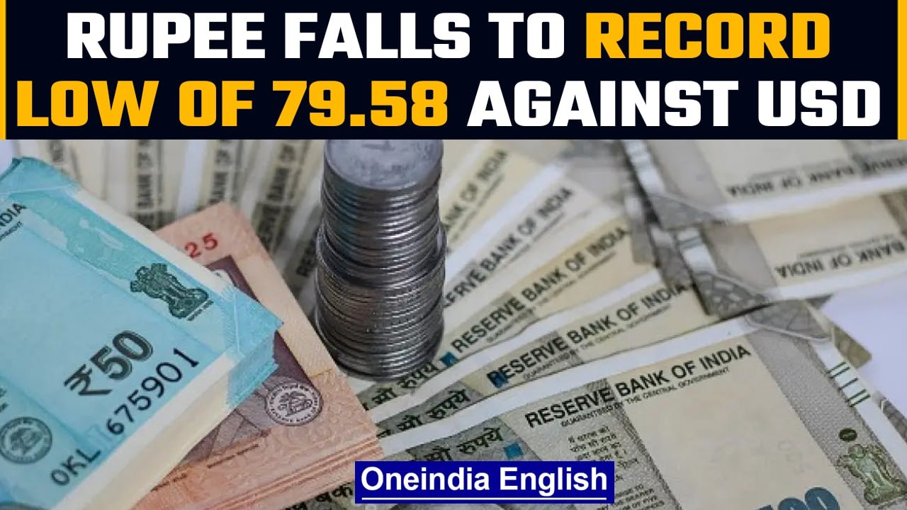 Rupee at record low of 79.58 against US dollar,...