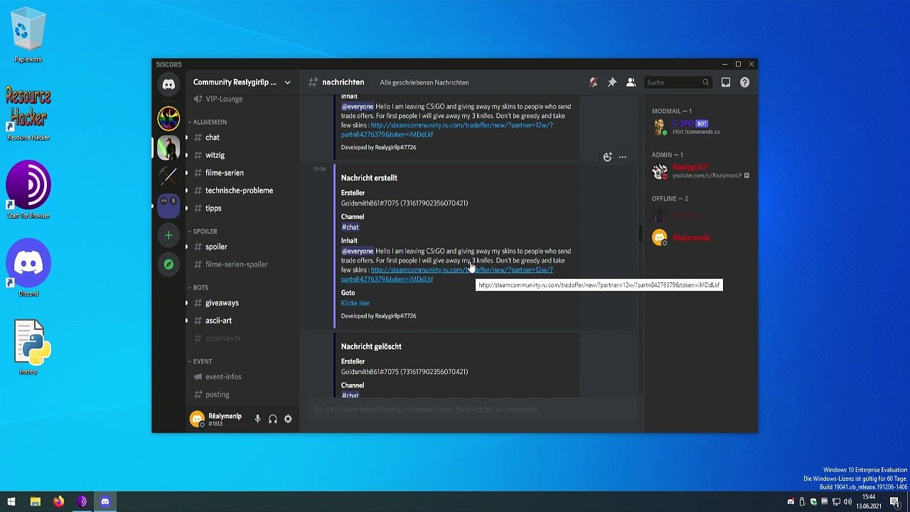 Steam Phishing über Discord
