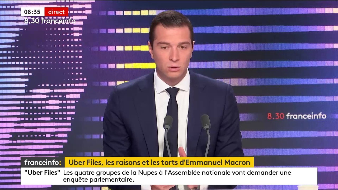 Uber Files: Emmanuel Macron "est le point d'entrée d'intérêts privés en France. Il ne défend pas les intérêts français", accuse le président du RN Jordan Bardella