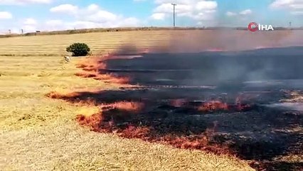 Download Video: Römorktaki balyalarda çıkan yangın 200 dönüm anız ile 20 dönüm buğdayı küle çevirdi