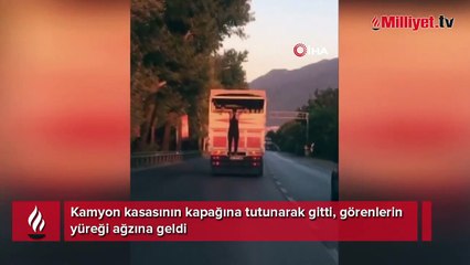 Kamyon kasasında tehlikeli yolculuk! Yürekler ağza geldi