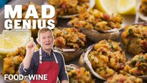 Justin Chapple Makes a Stuffed Clam Recipe with Linguica and Arugula