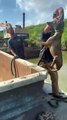 Rescuing an Exhausted Wild Coyote Trapped in Barge