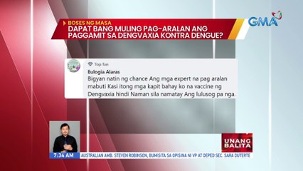 #BosesNgMasa: Dapat bang muling pag-aralan ang paggamit sa Dengvaxia kontra dengue? | UB