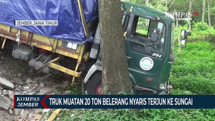 Rem Blong, Truk Muatan 20 Ton Belerang Nyaris Nyemplung Sungai