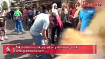 Taksim’de hırsızlık yaparken yakalanan çocuk, ortalığı birbirine kattı