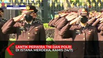 Gaya Menhan Prabowo saat Dampingi Jokowi Lantik Perwira TNI-Polri di Istana Merdeka