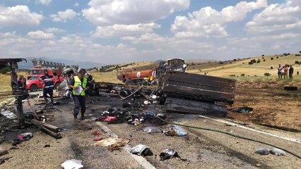 Çarpıştıktan sonra alev alan tır ve kamyon üç kişiye mezar oldu