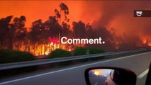 شاهد: مواطن ينشر مقطعا مصورا للحظات عبوره بسيارته وسط ألسنة النيران الملتهبة في غابات البرتغال