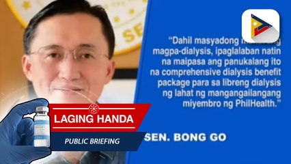 Free Dialysis Act of 2022 o batas na magbibigay ng comprehensive dialysis benefit package sa mga PhilHealth members, inihain ni Sen. Go