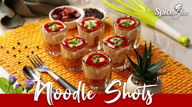 Noodles Shots easy party recipe with white sauce and cheese By SpiceJin