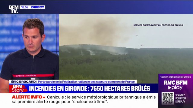 Incendies en Gironde: Les conditions météorologiques ne permettent pas [...] de fixer le feu , regrette le sapeur-pompier Éric Brocardi