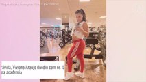 Viviane Araujo mostra barrigão de gravidez em academia e exibe treino: 'Mamãe fitness'