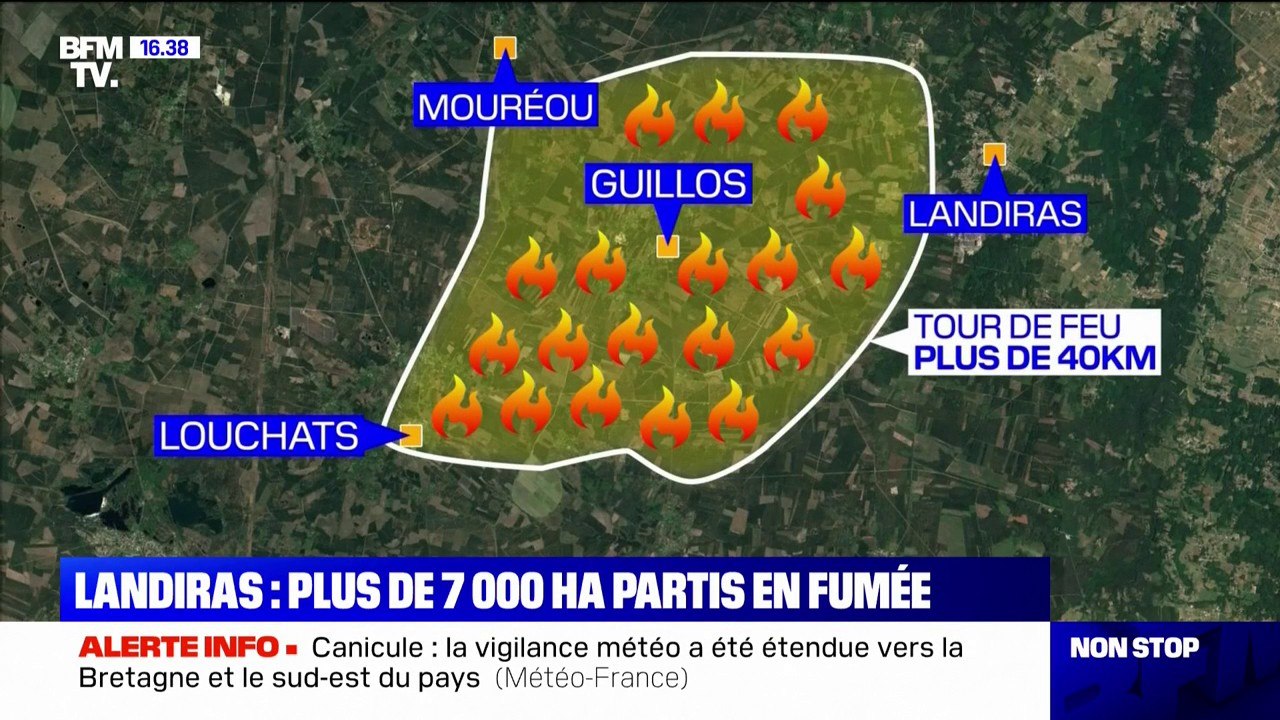 Incendies en Gironde: le tour de feu atteint plus de 40 kilomètres autour des communes de Landiras et Guillos