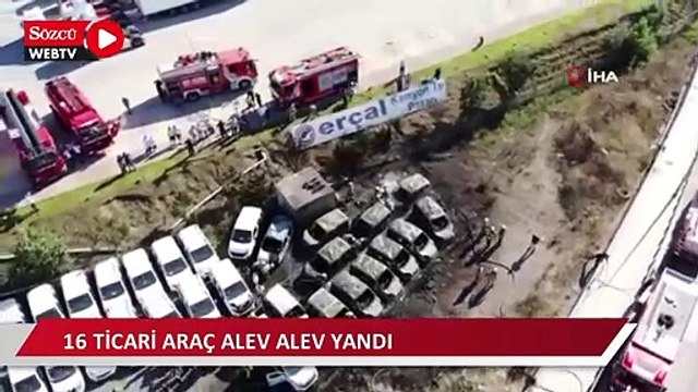 Sancaktepe’de oto galeriye ait otoparkta 16 ticari araç alev alev yandı