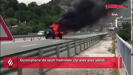 Gümüşhane’de seyir halindeki cip alev alev yandı