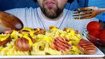 ASMR CHEESE NOODLES MACARONI & FRIED KIELBASA SAUSAGES MUKBANG | EATING SOUNDS NO TALKING