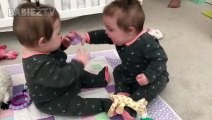 Bébés jumeaux adorables Partagez Pacifier et combattre!