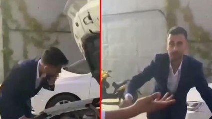 Kayınpeder, kız isteme töreni sırasında tamirci damada araba baktırdı