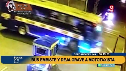 Bus embiste y arrastra varios metros a mototaxista, quien terminó con graves lesiones