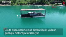 Gölde duba üzerine inşa edilen kaçak yapılar, günlüğü 700 liraya kiralanıyor