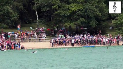 Triathlon de Vouglans 2019, le samedi ; Départ des Filles filmé de loin !