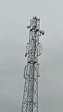 young man climbed the mobile tower