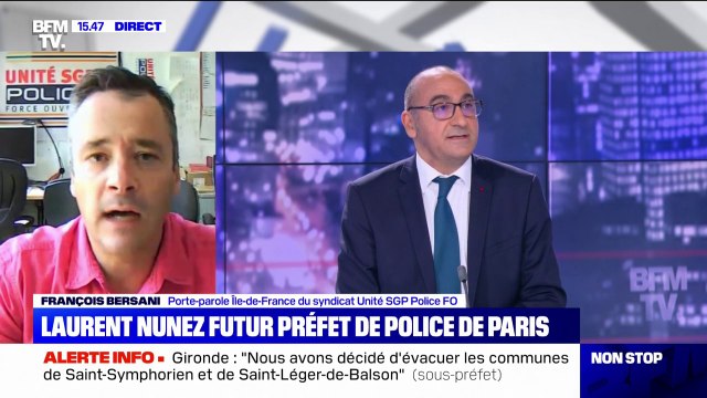 Nomination de Laurent Nunez à la préfecture de Paris: Nous sommes plutôt confiants dans le travail que nous allons pouvoir mener avec le préfet de police , assure François Bersani (SGP Police FO)