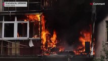 Strike sets fire to residential building in Kramatorsk, Ukraine