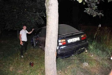 Ağaca çarpan otomobil, toprak zemine girerek durabildi