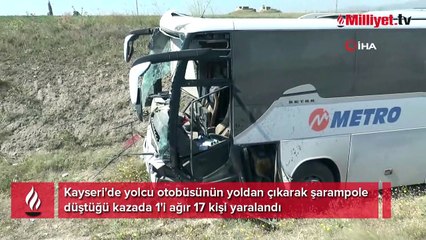 Yolcu otobüsü yoldan çıktı: 1'i ağır 17 yaralı