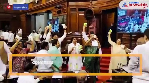 Congress MPs stage protest with curd packets inside Rajya Sabha