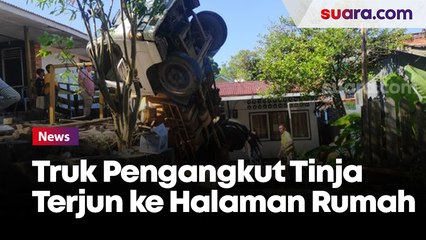 Tak Kuat Nanjak, Truk Pengangkut Tinja Terjun ke Halaman Rumah Warga di Balikpapan