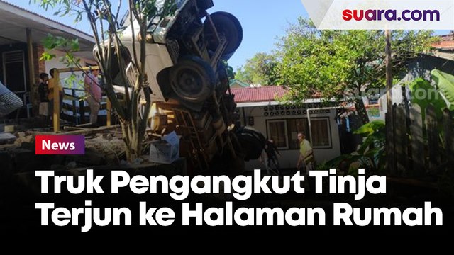 Tak Kuat Nanjak, Truk Pengangkut Tinja Terjun ke Halaman Rumah Warga di Balikpapan