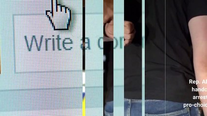 AOC Omar fake being handcuffed in protest outside Supreme Court