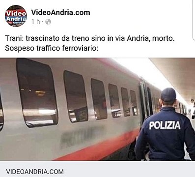 Trani: trascinato da treno sino in via Andria, morto. Sospeso traffico ferroviario i dettagli su videoandria.com/ -