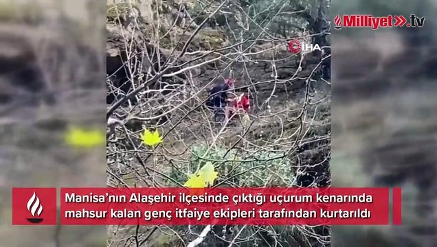 Uçurumda mahsur kalan gencin yardımına itfaiye koştu