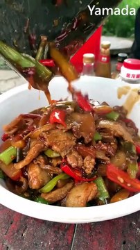 Yamada- Cooking Eating belly pork fat chicken fried fish meat fried noodle soup bone marrows and pig meat.