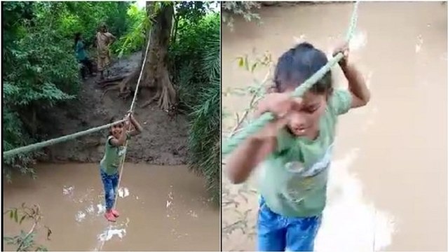 पढ़ाई एक जंग! MP के इस गांव में रस्सी के सहारे नदी पार कर स्कूल जाते हैं बच्चे
