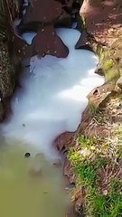 Morador denuncia água esbranquiçada de galeria que deságua no Lago Aratimbó