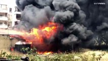 شاهد: فرق الإطفاء تخمد حريقاً ضخماً اندلع في مولدات اشتراك في ضاحية بيروت الجنوبية