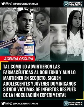 TAL COMO LO ADVIRTIERON LAS FARMACÉUTICAS AL GOBIERNO Y AUN LO MANTIENEN EN SECRETO, SIGUEN ADOLESCENTES Y JÓVENES DOMINICANOS SIENDO VICTIMAS DE INFARTOS DESPUÉS DE LA INOCULACIÓN EXPERIMENTAL