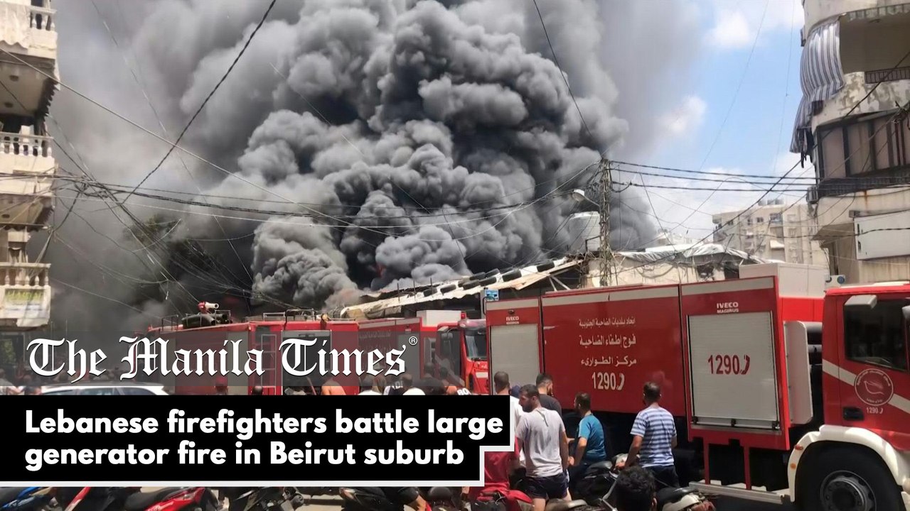 Lebanese firefighters battle large generator fi...