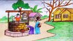 how to draw a village women taking water from the well step by step||village women landscape scenery
