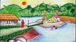 how to draw landscape nature scenery drawing step by step ||village nature riverside scenery drawing