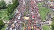 Large number of Kanwariyas gathered at Haridwar, Uttarakhand as part of the ongoing Kanwar Yatra